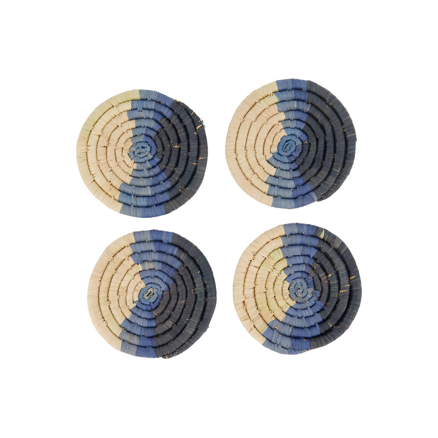 Blue Coastal Minimalism Woven Coasters (set of 4) Oxandbear